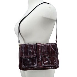 Vintage Eel Skin Leather Shoulder Bag Dark Brown with Red Undertones